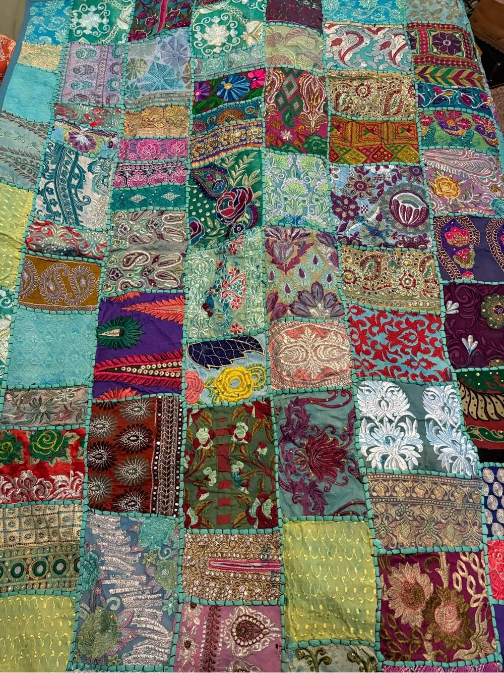 Hand Beaded Patchwork Wall Hanging 50x60 New without Tags